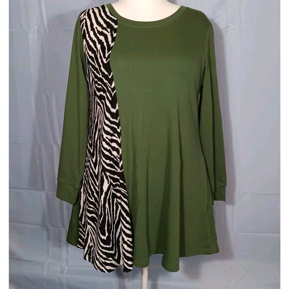 Larace Swing Dress Large Olive Green & Zebra Print Tunic Swing Dress EUC - Picture 1 of 7